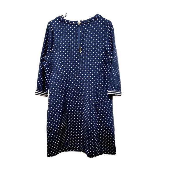 Boden Dress 14R Polka Dot Quilted 3/4 Sleeve Classic Stretch Pockets Knit Blue - Picture 2 of 16